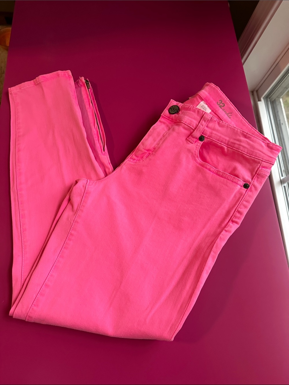 J. Crew Bright Pink Cropped Skinny Jeans
